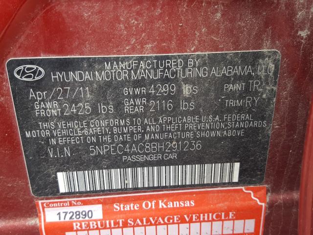 Photo 9 VIN: 5NPEC4AC8BH291236 - HYUNDAI SONATA SE 