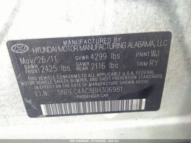 Photo 8 VIN: 5NPEC4AC8BH306981 - HYUNDAI SONATA 