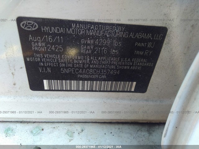 Photo 8 VIN: 5NPEC4AC8CH357494 - HYUNDAI SONATA 