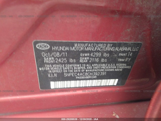 Photo 8 VIN: 5NPEC4AC8CH392391 - HYUNDAI SONATA 