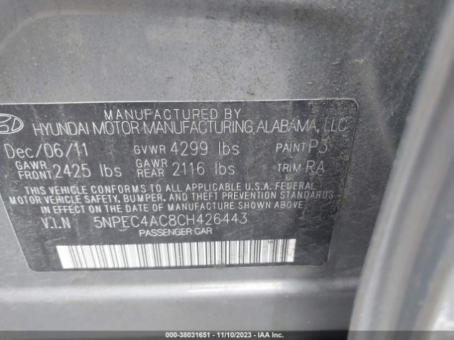 Photo 8 VIN: 5NPEC4AC8CH426443 - HYUNDAI SONATA 