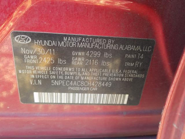 Photo 9 VIN: 5NPEC4AC8CH428449 - HYUNDAI SONATA SE 