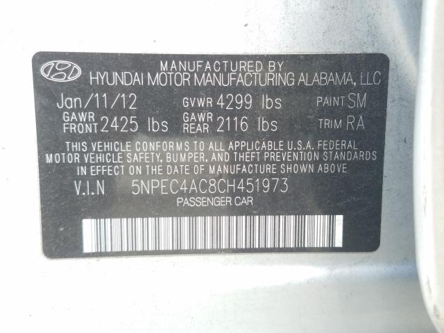 Photo 9 VIN: 5NPEC4AC8CH451973 - HYUNDAI SONATA SE 