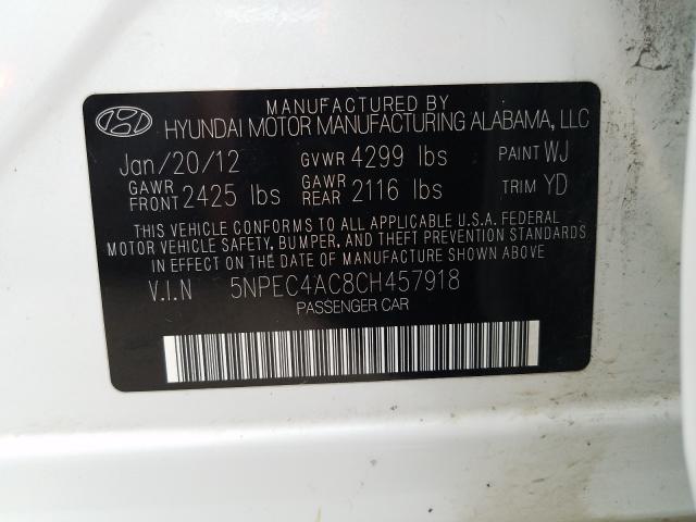 Photo 9 VIN: 5NPEC4AC8CH457918 - HYUNDAI SONATA SE 