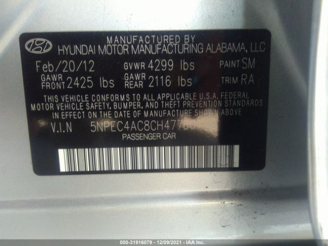 Photo 8 VIN: 5NPEC4AC8CH477604 - HYUNDAI SONATA 