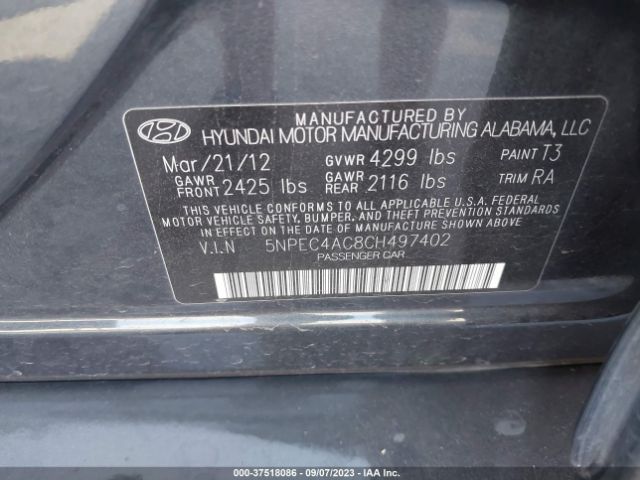 Photo 8 VIN: 5NPEC4AC8CH497402 - HYUNDAI SONATA 