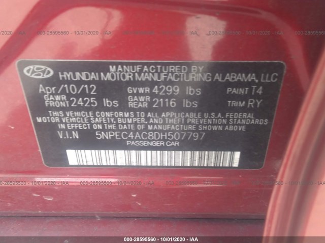 Photo 8 VIN: 5NPEC4AC8DH507797 - HYUNDAI SONATA 