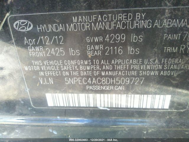 Photo 8 VIN: 5NPEC4AC8DH509727 - HYUNDAI SONATA 