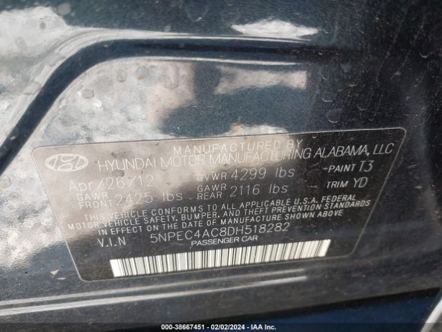 Photo 8 VIN: 5NPEC4AC8DH518282 - HYUNDAI SONATA 