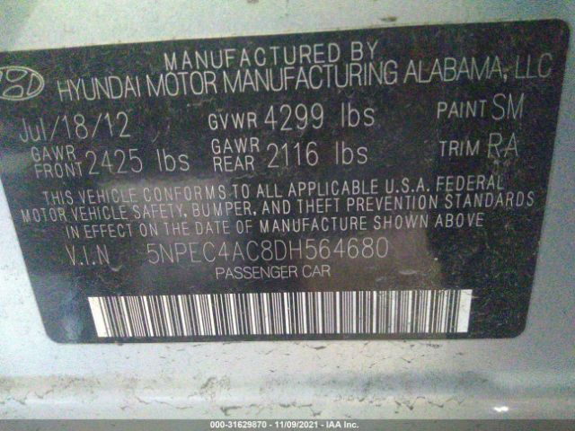 Photo 8 VIN: 5NPEC4AC8DH564680 - HYUNDAI SONATA 