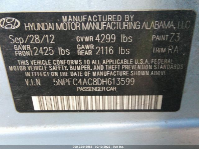 Photo 8 VIN: 5NPEC4AC8DH613599 - HYUNDAI SONATA 