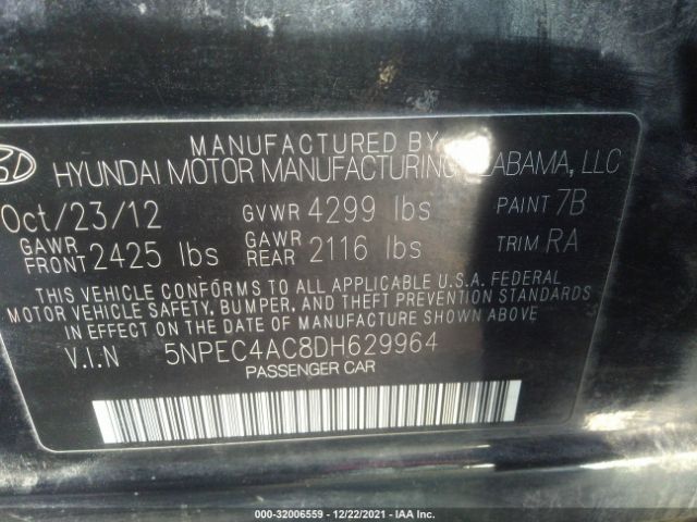 Photo 8 VIN: 5NPEC4AC8DH629964 - HYUNDAI SONATA 