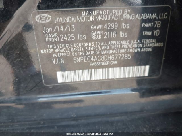 Photo 8 VIN: 5NPEC4AC8DH677285 - HYUNDAI SONATA 