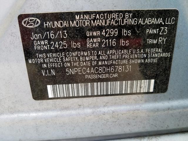 Photo 9 VIN: 5NPEC4AC8DH678131 - HYUNDAI SONATA SE 