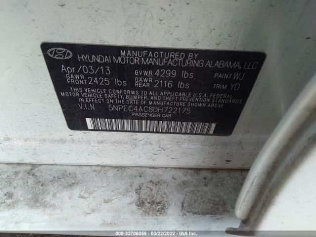 Photo 8 VIN: 5NPEC4AC8DH722175 - HYUNDAI SONATA 