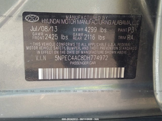 Photo 8 VIN: 5NPEC4AC8DH774972 - HYUNDAI SONATA 