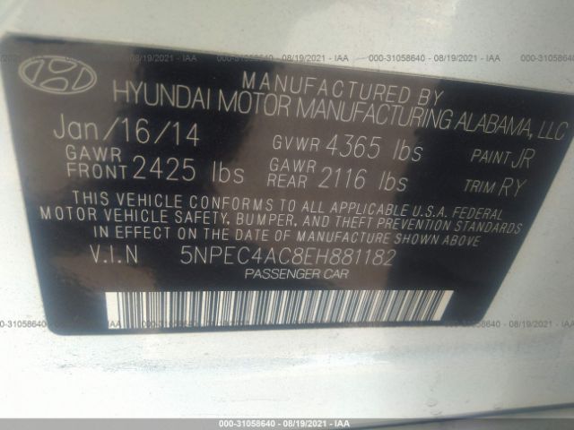 Photo 8 VIN: 5NPEC4AC8EH881182 - HYUNDAI SONATA 