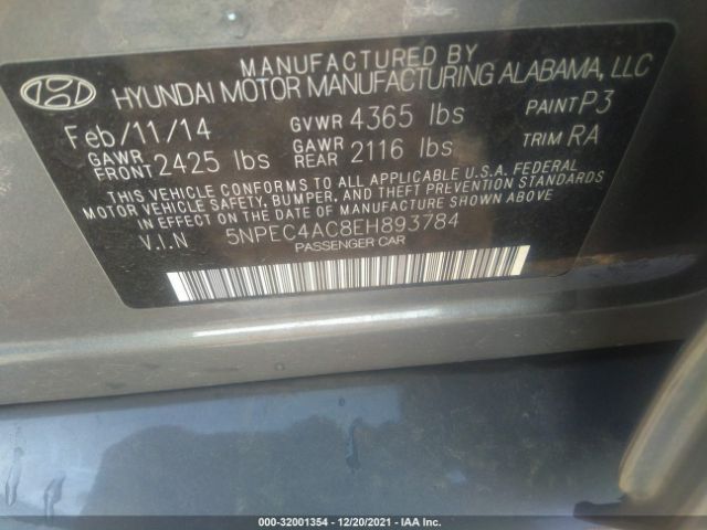 Photo 8 VIN: 5NPEC4AC8EH893784 - HYUNDAI SONATA 