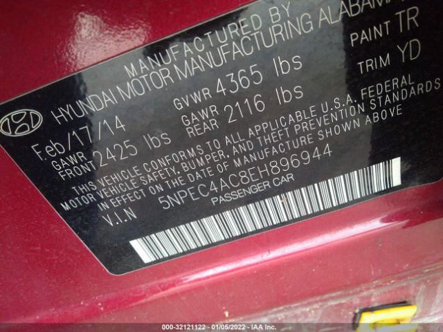 Photo 8 VIN: 5NPEC4AC8EH896944 - HYUNDAI SONATA 