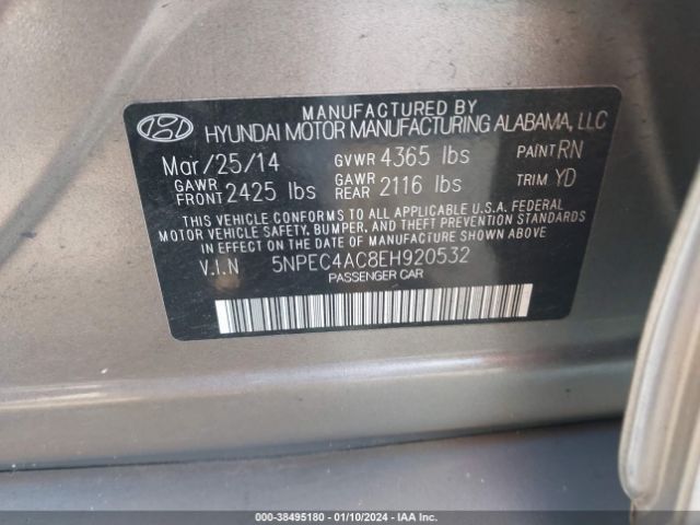 Photo 8 VIN: 5NPEC4AC8EH920532 - HYUNDAI SONATA 