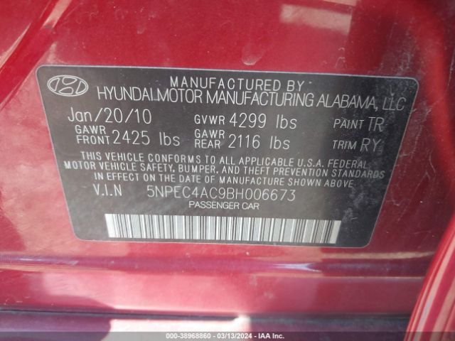 Photo 8 VIN: 5NPEC4AC9BH006673 - HYUNDAI SONATA 