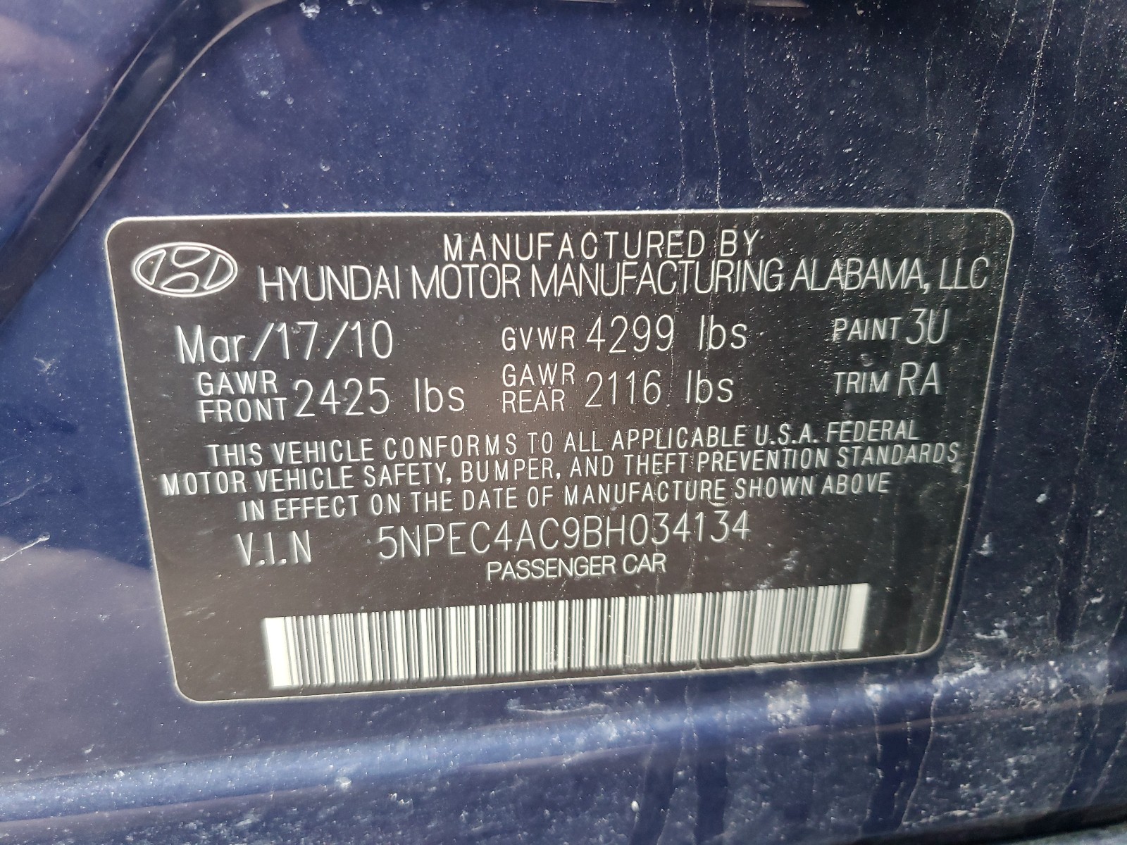 Photo 9 VIN: 5NPEC4AC9BH034134 - HYUNDAI SONATA SE 