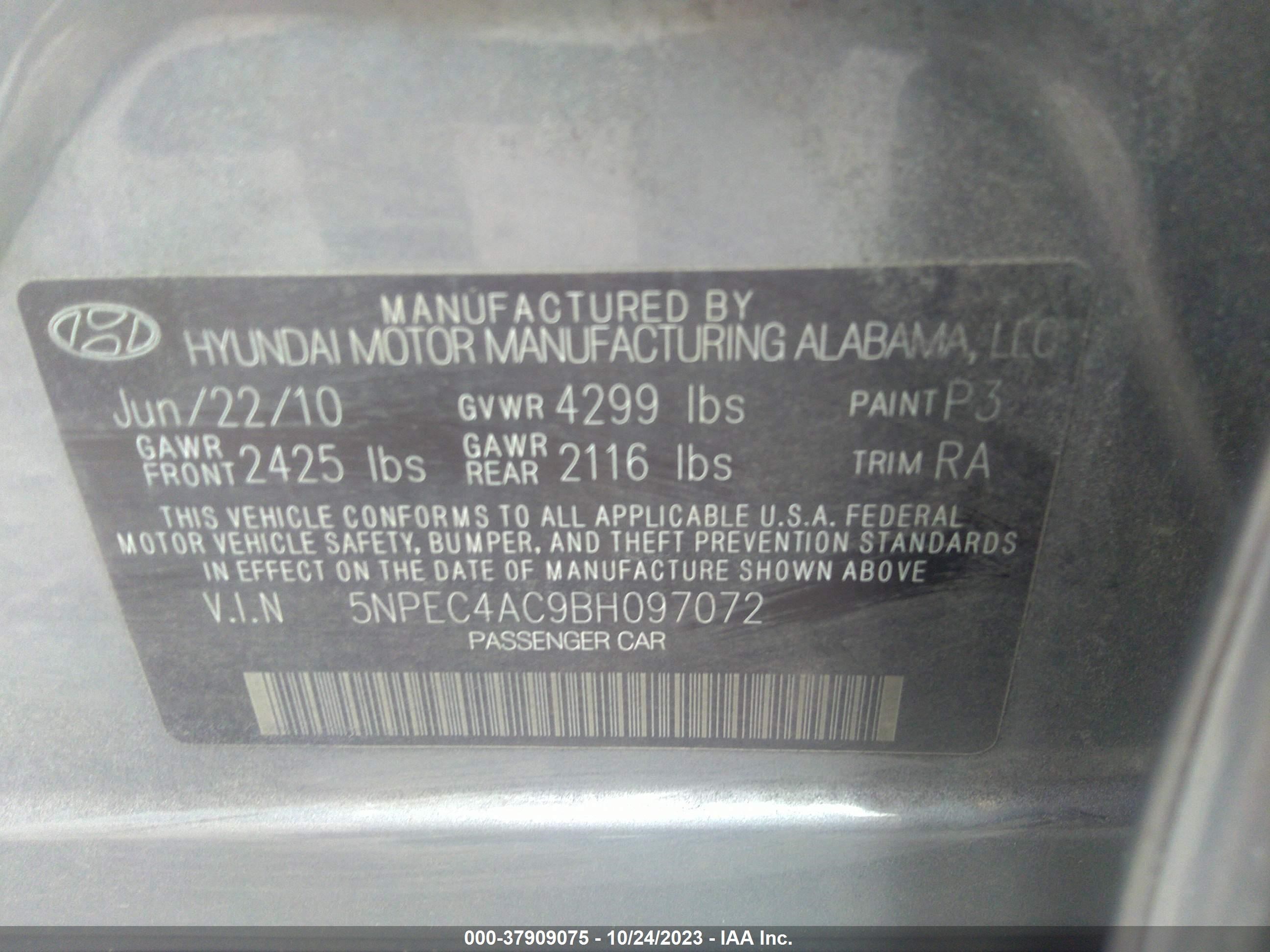 Photo 8 VIN: 5NPEC4AC9BH097072 - HYUNDAI SONATA 