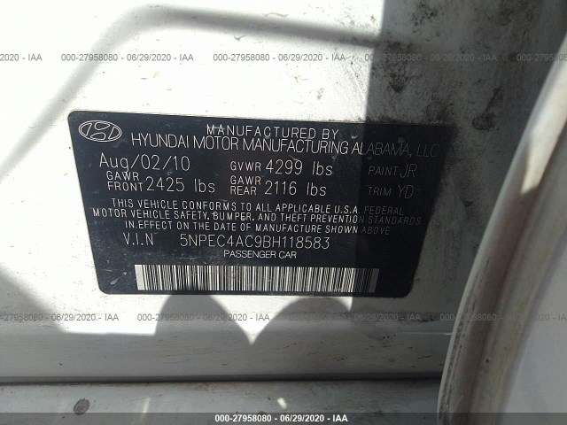 Photo 8 VIN: 5NPEC4AC9BH118583 - HYUNDAI SONATA 