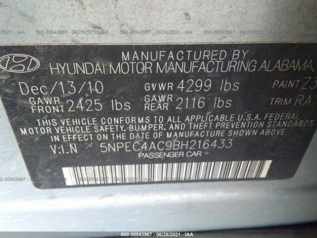 Photo 8 VIN: 5NPEC4AC9BH216433 - HYUNDAI SONATA 