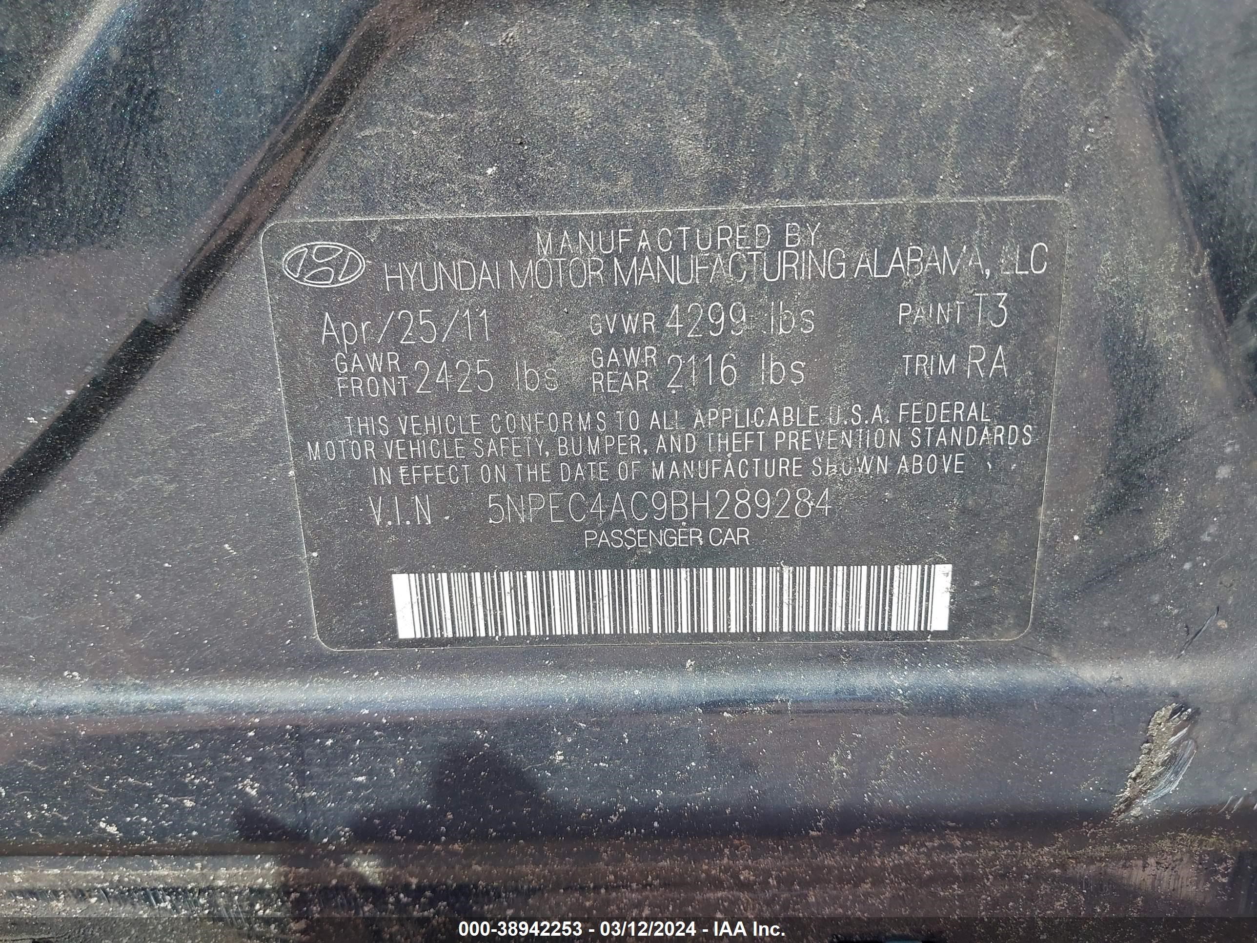 Photo 8 VIN: 5NPEC4AC9BH289284 - HYUNDAI SONATA 