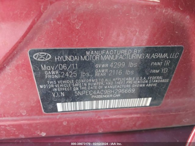 Photo 8 VIN: 5NPEC4AC9BH296669 - HYUNDAI SONATA 