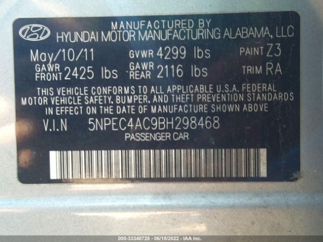 Photo 8 VIN: 5NPEC4AC9BH298468 - HYUNDAI SONATA 