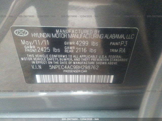 Photo 8 VIN: 5NPEC4AC9BH298762 - HYUNDAI SONATA 