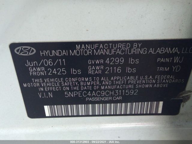 Photo 8 VIN: 5NPEC4AC9CH311592 - HYUNDAI SONATA 