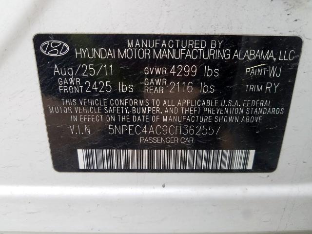 Photo 9 VIN: 5NPEC4AC9CH362557 - HYUNDAI SONATA SE 