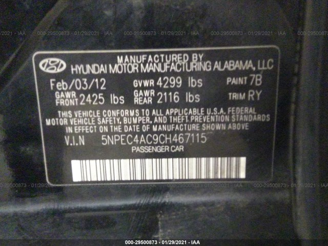 Photo 8 VIN: 5NPEC4AC9CH467115 - HYUNDAI SONATA 