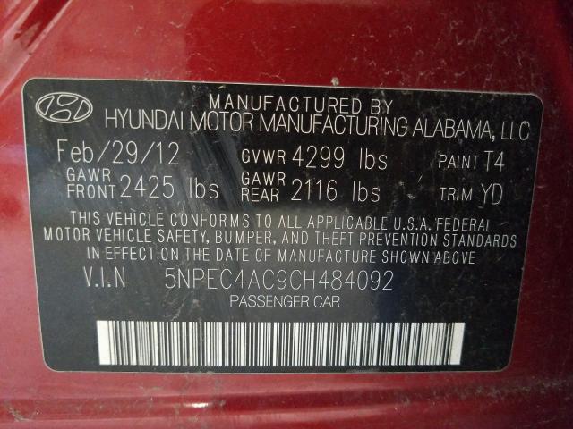 Photo 9 VIN: 5NPEC4AC9CH484092 - HYUNDAI SONATA SE 