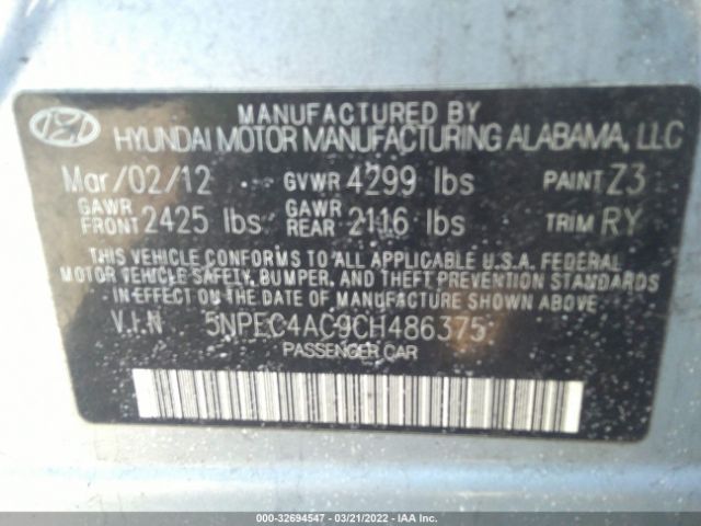 Photo 8 VIN: 5NPEC4AC9CH486375 - HYUNDAI SONATA 