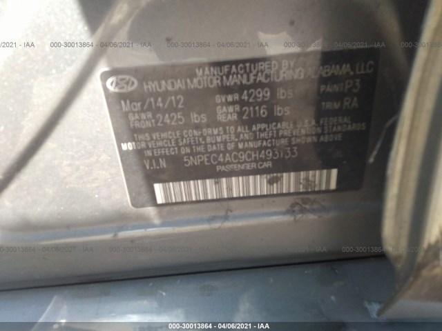 Photo 8 VIN: 5NPEC4AC9CH493133 - HYUNDAI SONATA 