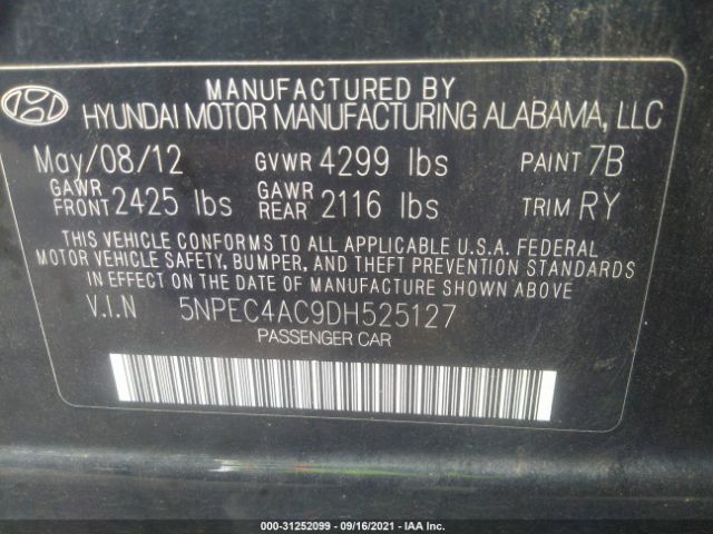 Photo 8 VIN: 5NPEC4AC9DH525127 - HYUNDAI SONATA 