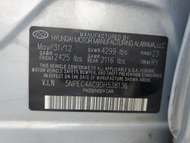 Photo 11 VIN: 5NPEC4AC9DH538136 - HYUNDAI SONATA SE 