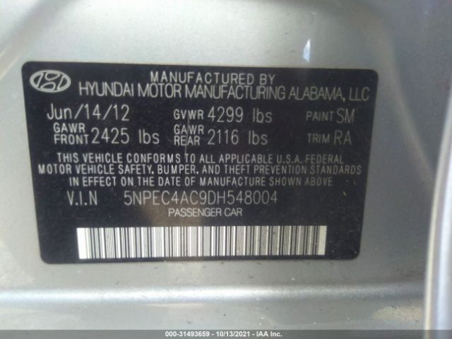 Photo 8 VIN: 5NPEC4AC9DH548004 - HYUNDAI SONATA 