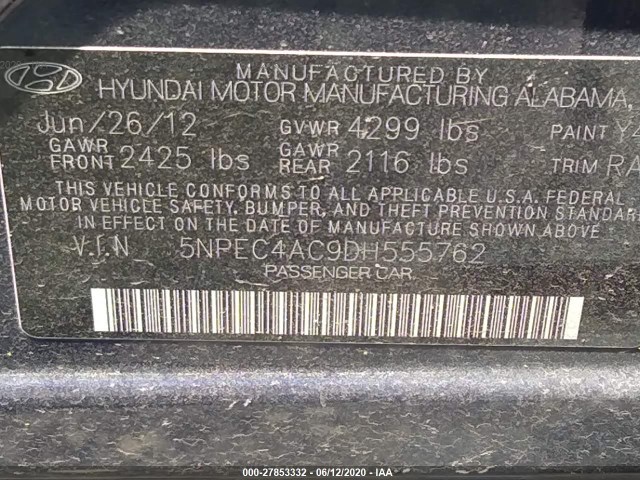 Photo 8 VIN: 5NPEC4AC9DH555762 - HYUNDAI SONATA 