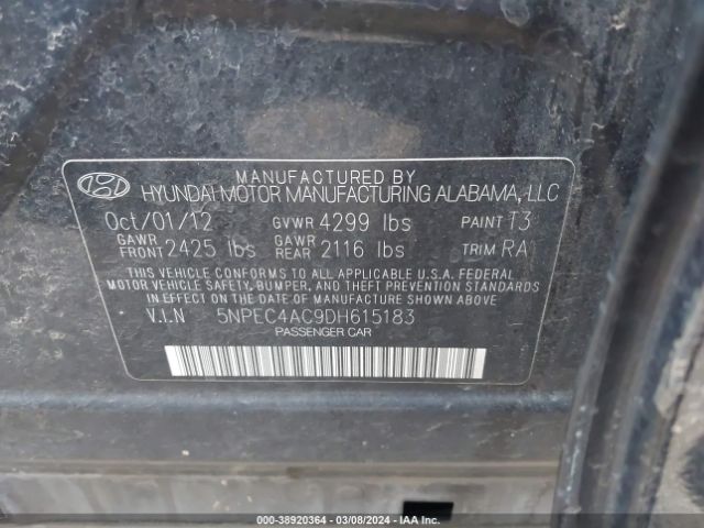 Photo 8 VIN: 5NPEC4AC9DH615183 - HYUNDAI SONATA 