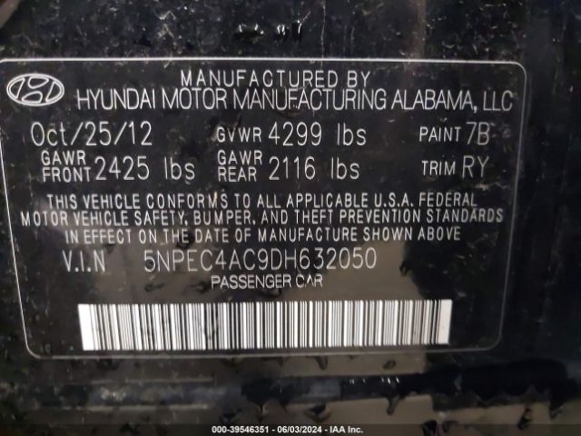 Photo 8 VIN: 5NPEC4AC9DH632050 - HYUNDAI SONATA 