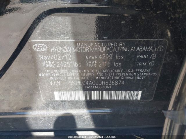 Photo 8 VIN: 5NPEC4AC9DH636874 - HYUNDAI SONATA 