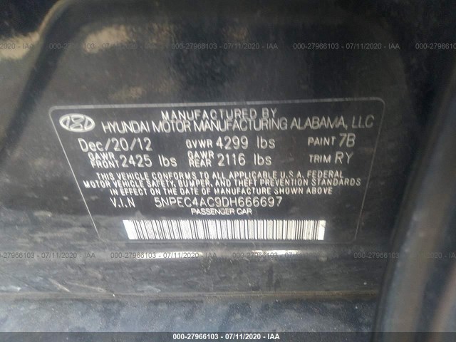 Photo 8 VIN: 5NPEC4AC9DH666697 - HYUNDAI SONATA 