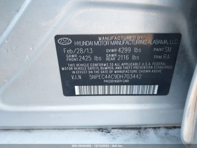 Photo 8 VIN: 5NPEC4AC9DH703442 - HYUNDAI SONATA 