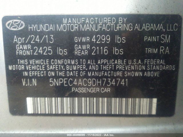 Photo 8 VIN: 5NPEC4AC9DH734741 - HYUNDAI SONATA 