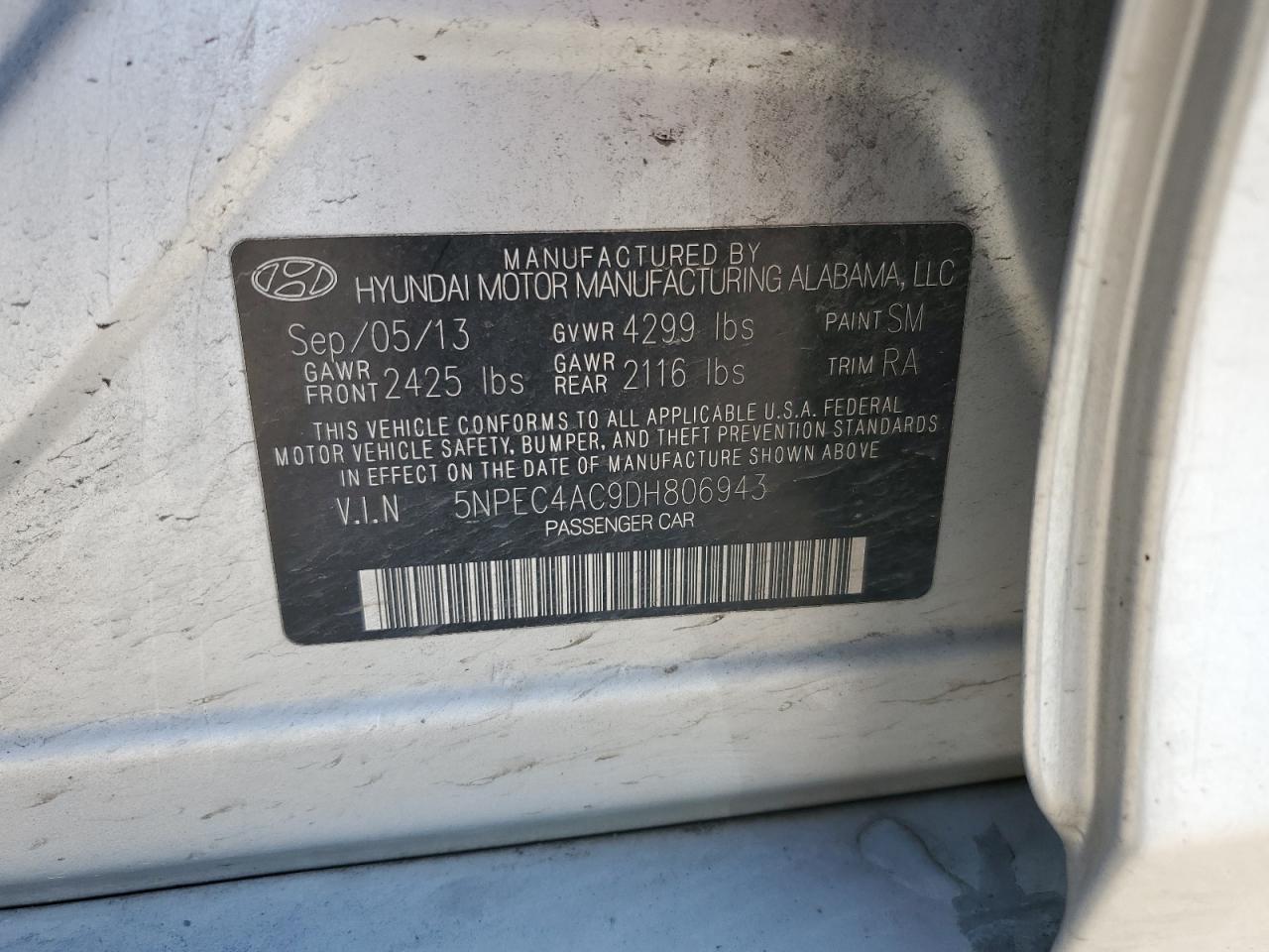 Photo 12 VIN: 5NPEC4AC9DH806943 - HYUNDAI SONATA 